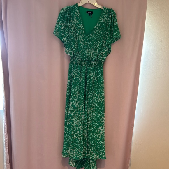 V-neck cinched stretch waist midi dress - Picture 1 of 5